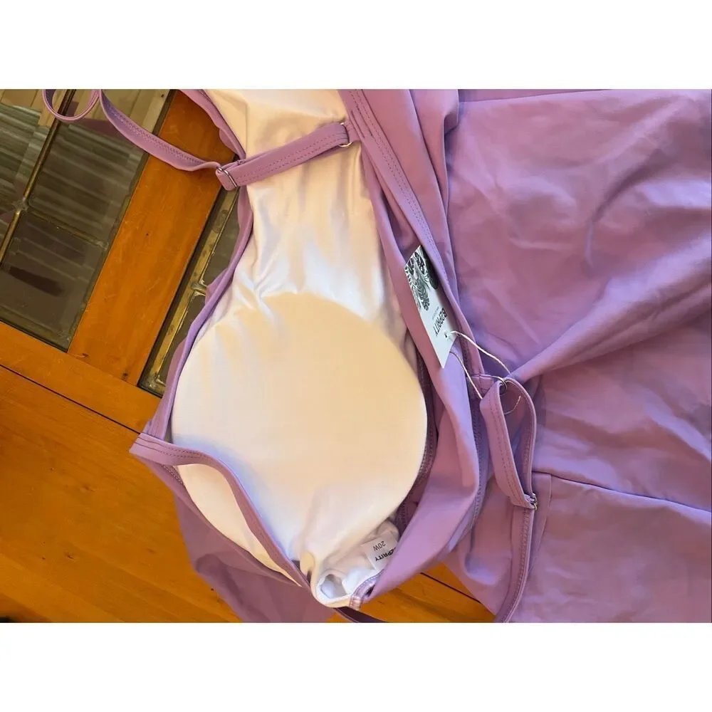NWT B2prity Women's Tiered Ruffle Flounce Swimsuit Tankini Top Lavender Size 20W